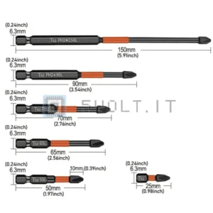 6pz Punte Cacciaviti Magnetici PH2 Esagonali 25-150mm