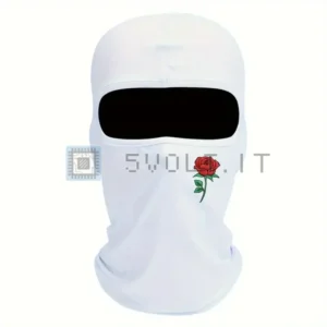 Sottocasco Balaclava Bianco con Rosa Rossa Protezione UV