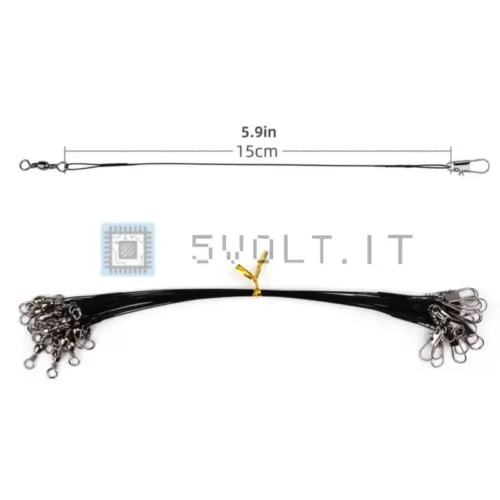 20pz Filo da Pesca Acciaio 15cm con Girella e Leash Morso
