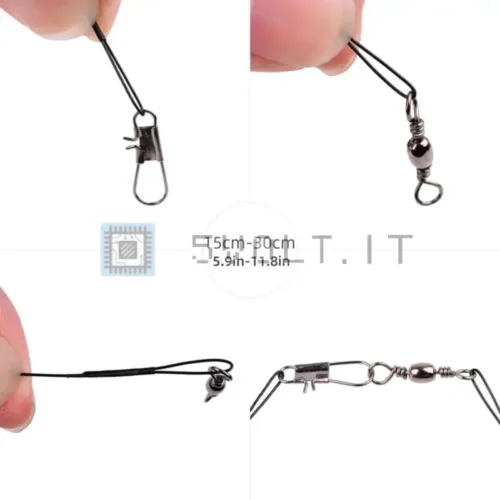 20pz Filo da Pesca Acciaio 15cm con Girella e Leash Morso