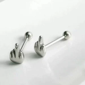 Piercing Lingua Acciaio Chirurgico Dito Medio Argentato 316L