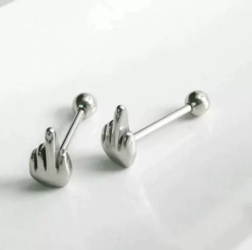 Piercing Lingua Acciaio Chirurgico Dito Medio Argentato 316L