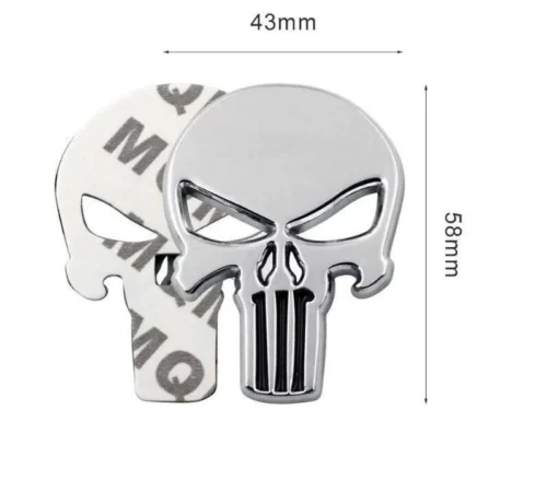 Adesivo Auto 3D Punisher Emblema Teschio Metallizzato