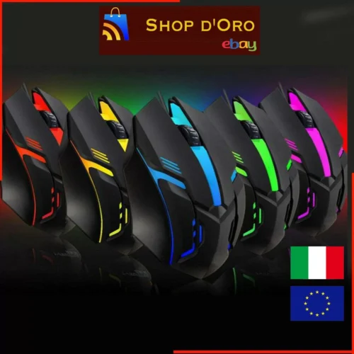 Mouse Led Gaming 7 Colori Rgb Intercambiabili Filo 1000DPI