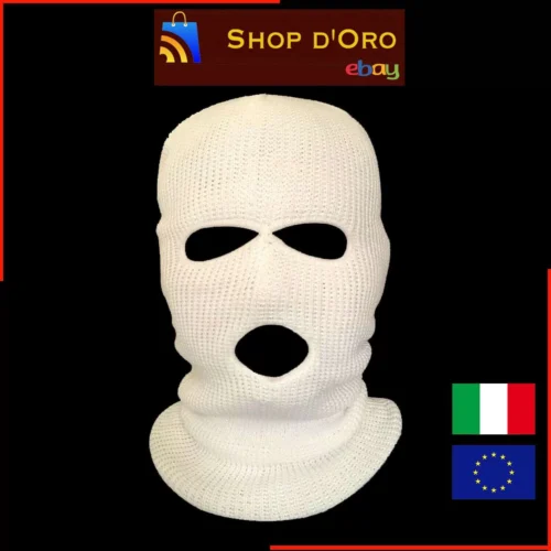 Passamontagna Balaclava In Acrilico Con 3 Fori Uomo Bianco