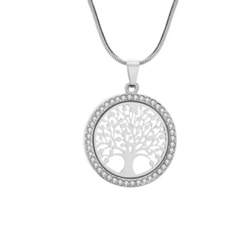Collana Pendente Albero Della Vita Argentato Diamanti Rotond