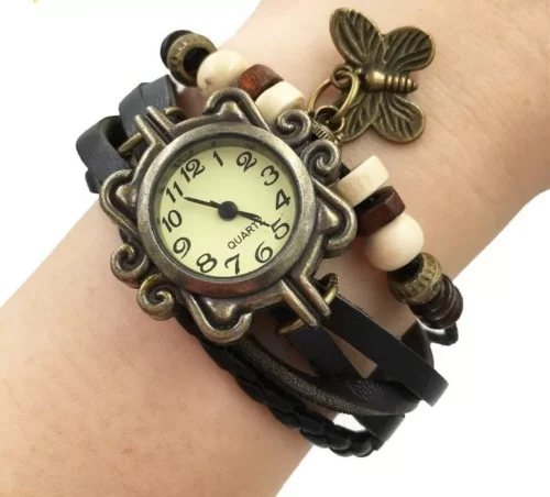 Orologio Vintage Butterfly Farfalla Bracciale Pelle Retro Do