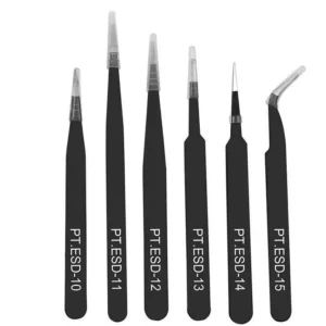 Kit 6 Pinzette Professionali Antistatico Esd Curve Dritte