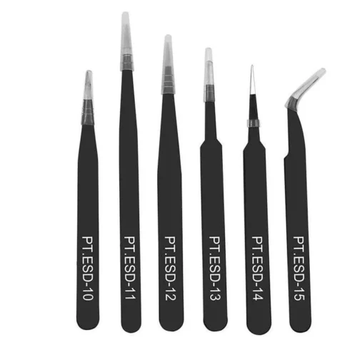 Kit 6 Pinzette Professionali Antistatico Esd Curve Dritte