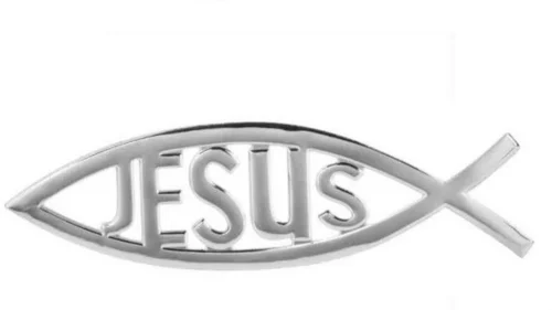 Adesivo Auto 3D Gesu Jesus Pesce Simbolo Pace Auto Cromato