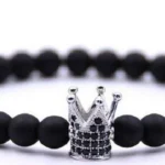 Bracciale Uomo Nero Pietra Naturale Corona Argentata Crown