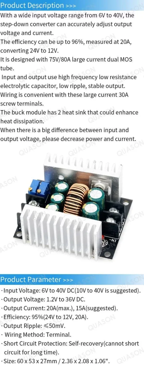Alimentatore convertitore DC-DC step-down 20A buck 300W