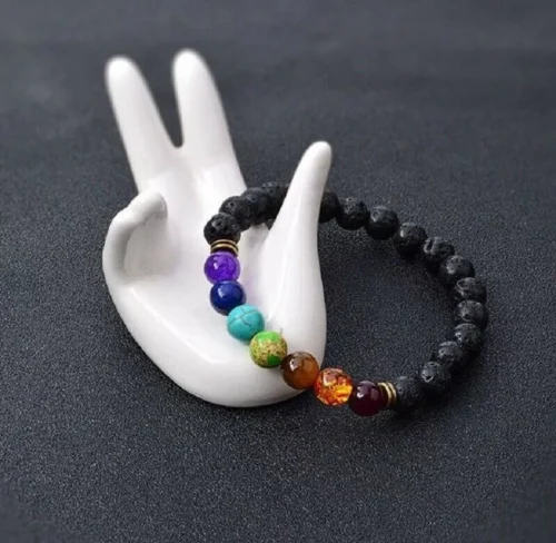 Bracciale 7 Chakra Pietra Dure Uomo Donna Ematite Buddha