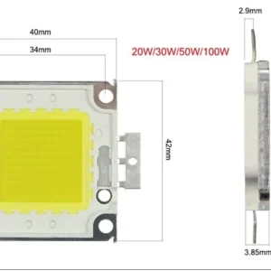 Chip Power Led 50W Watt Luce Bianco Freddo 30V-32V 1500Mah