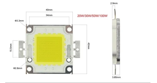 Chip Power Led 50W Watt Luce Bianco Freddo 30V-32V 1500Mah