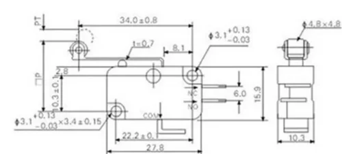 10 Pz Microswitch Con Rotella A Leva Pulsante Fine Corsa