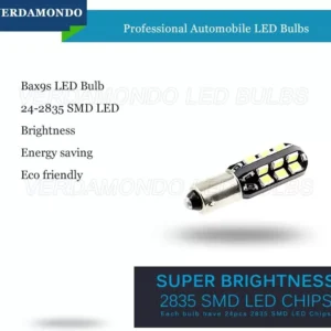 2 Lampadine Bax9S H6W Luce Bianca 24 Led Smd2835 12V Dc Auto