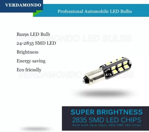 2 Lampadine Bax9S H6W Luce Bianca 24 Led Smd2835 12V Dc Auto