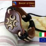 Bracciale Uomo Donna Vintage In Cuoio Marrone Punk Croce