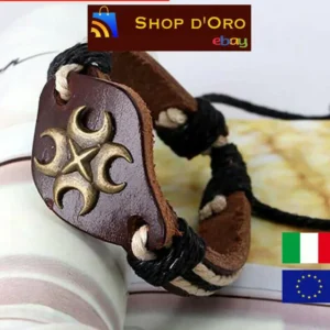 Bracciale Uomo Donna Vintage In Cuoio Marrone Punk Croce