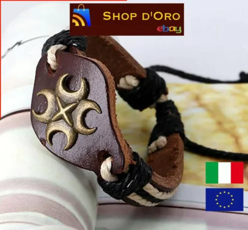 Bracciale Uomo Donna Vintage In Cuoio Marrone Punk Croce