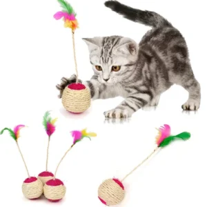 Giocattolo Gatto Scratch Ball con Piume e Spago per Unghie