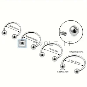 Lotto 4pz Piercing Acciaio Inossidabile Orecchini 0.6-1.2cm