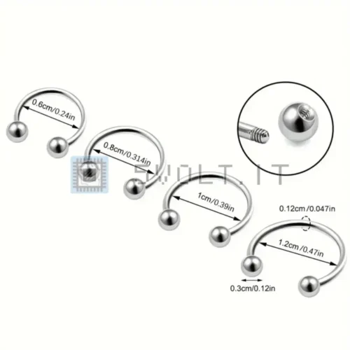 Lotto 4pz Piercing Acciaio Inossidabile Orecchini 0.6-1.2cm