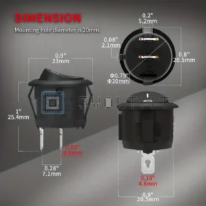 2pz Interruttori a Bilanciere Rotondi SPST On-Off 20mm 2 Pin