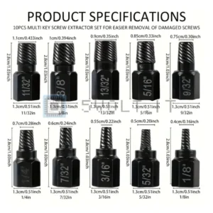 Set 10 Estrattori Viti Danneggiate Lega Acciaio Rimozione