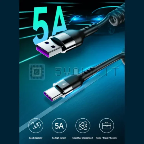 Cavo USB Type-C 5A 66W a Molla per Auto Smartphone