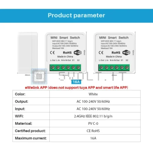 Mini Smart Switch Interruttore 2 Vie 16A per Alexa