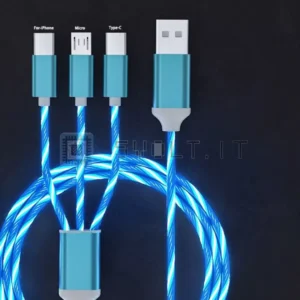 Cavo Animato Blue 3-in-1 per iPhone Type-C Metallo