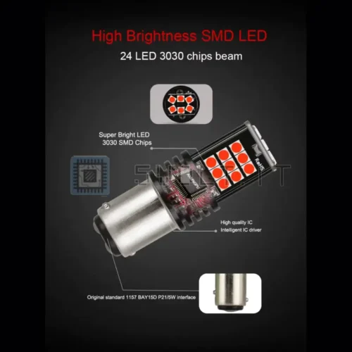 2pz Luci LED BAY15D Rosse 3030SMD P21 5W Freno