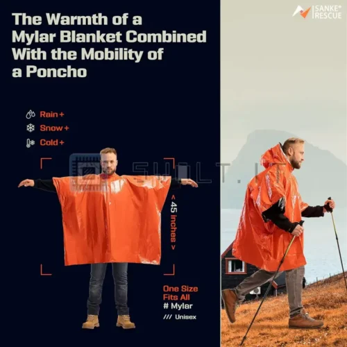Impermeabile di Emergenza Arancione Poncho Portatile