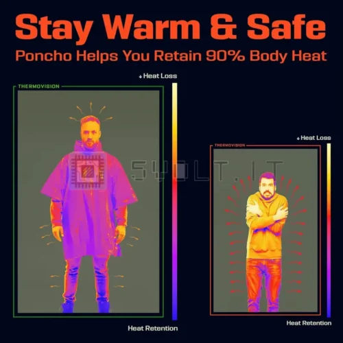 Impermeabile di Emergenza Arancione Poncho Portatile