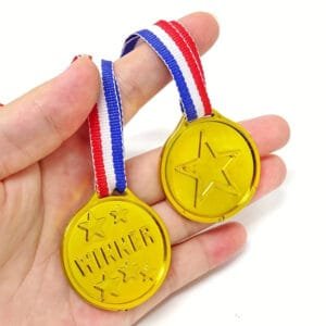 5pz Medaglie D’Oro Dorate in Plastica con Nastri per Trofei