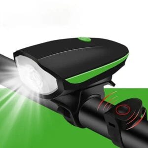 Luce per bicicletta nera USB a LED con clacson per Bicibike verde faro