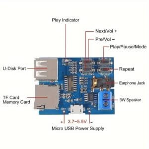 TF Card U Disk Play Modulo Lettore Decodificatore MP3 Amplificatore Micro USB 5V - immagine 2