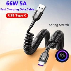 Cavo di Ricarica Rapida USB-C 66W 5A a Molla per Smartphone usb type c - immagine 3