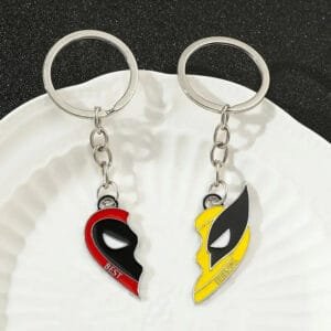 Portachiavi ad anello Forma di Cuore Deadpool e Wolverine coppia best friend