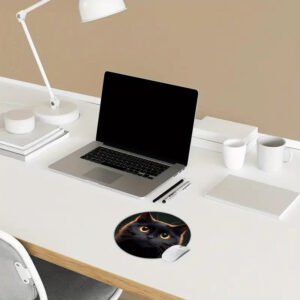 Tappetino per Mouse Rotondo con Design Gatto nero Impermeabile Antiscivolo