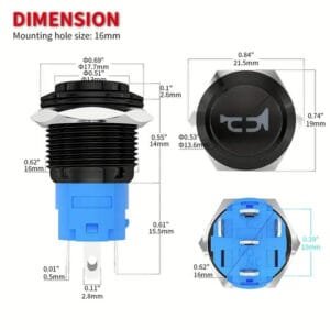 12V Interruttore a pulsante 16MM Pulsante azionamento istantaneo LED blu auto - immagine 3