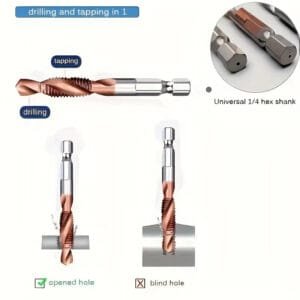 6 pezzi kit per HSS-CO M35 Maschi viti punte combinate M3-M10 da 1/4" acciaio - immagine 3