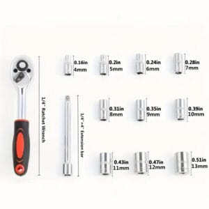 Set di chiavi a bussola da 12 pezzi - acciaio resistente, attacco da 1/4 auto - immagine 3