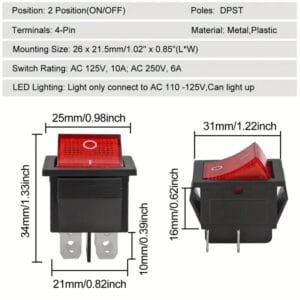 Interruttore kcd2 201n-b 250vac 16A/20A 250V/125V  Montaggio a parete per auto - immagine 3