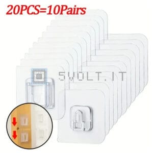 10 Coppie Ganci da Parete Adesivi Forti Incastro Trasparenti - immagine 3