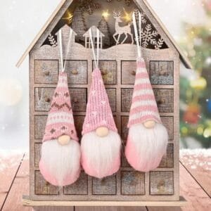 SET 3 GNOMI NATALIZI DECORAZIONI CAMINO CON GANCIO ADDOBBI ALBERO DI NATALE ROSA
