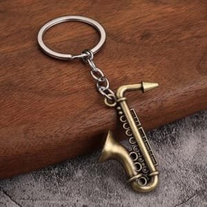 Portachiavi a forma di strumento musicale design sassofono metallo