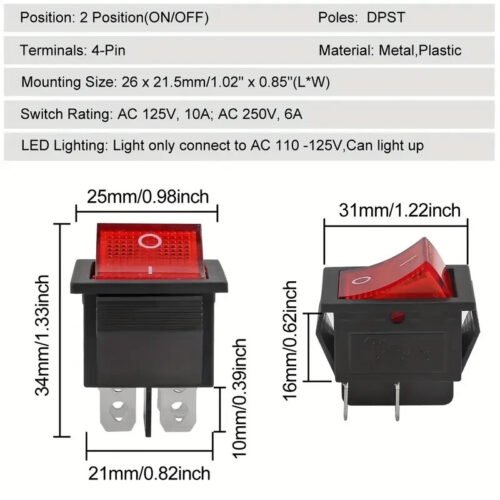 1 interruttore a bilanciere KCD4 DPST ON-Off 4-pin 16A/20A CD4 automobili barca